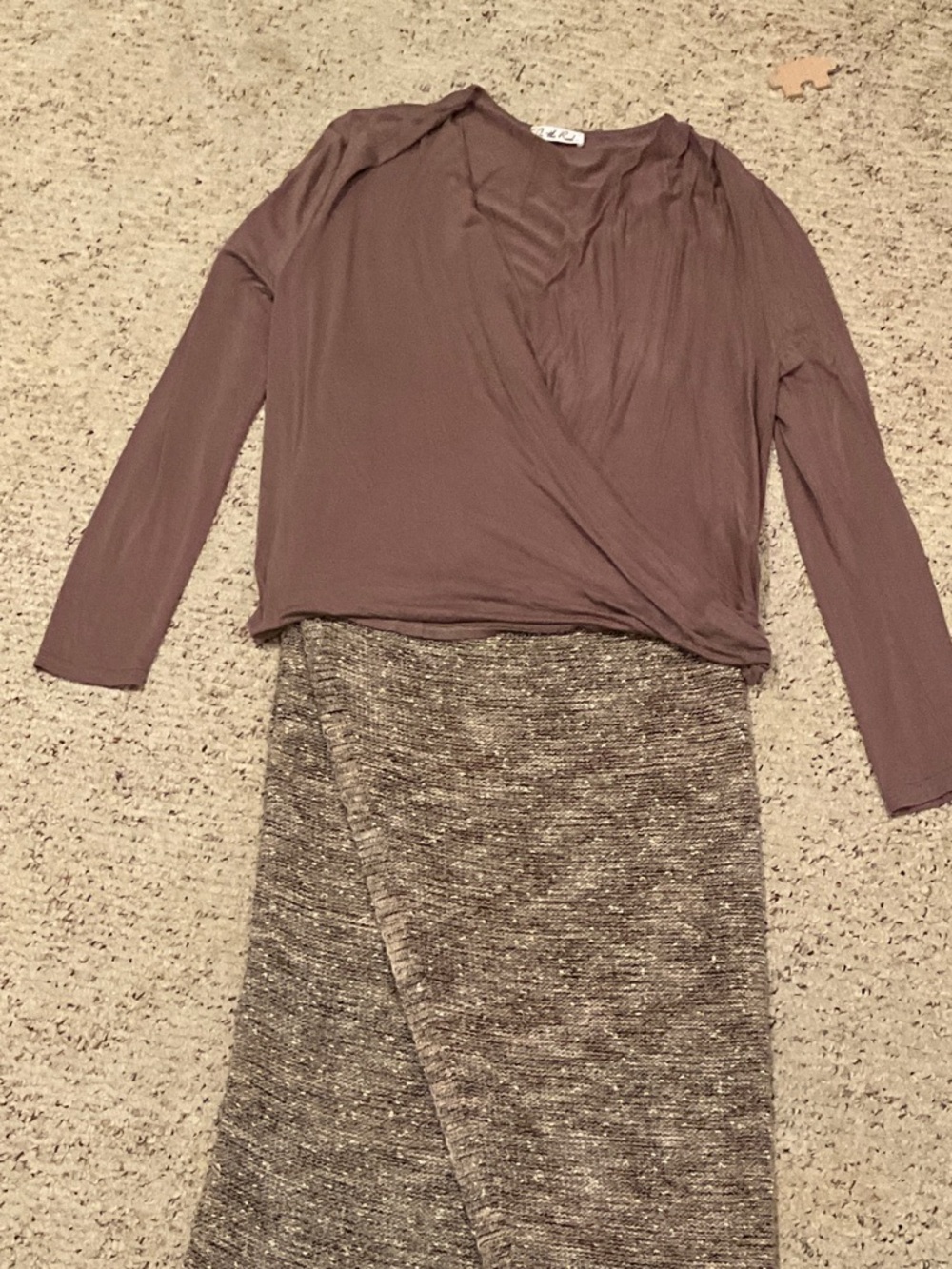 Casual Taupe Maxi Skirt Set with Wrap-Style Top
